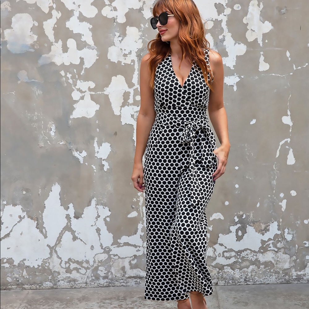 Anthropologie Black and White Polka Dot Halter Jumpsuit